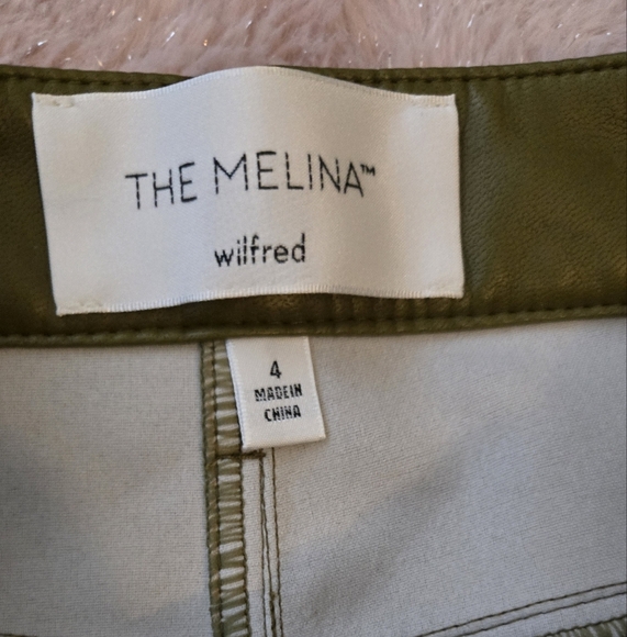 The Melina Wilfred Olive Green Avocado Women's Vegan Leather Pants Skinny Leg - Picture 4 of 9